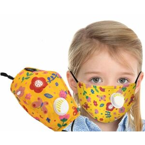 Detská ochranná maska s kvetinovým motívom, žltá bavlna, možné pranie a žehlenie, 14x11.5 cm 121083334 - Maska na ústa