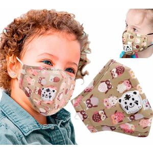 Detská Bavlnená Ochranná Maská Sova s Ventilom a Priečinkom na Filter, Prateľná, Rozmery 14x11,5 cm 121084334 - Maska na ústa