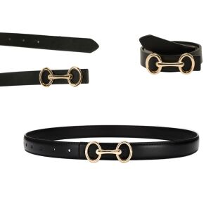 Elegáns női öv természetes bőrből, fekete, arany csattal, 105x2 cm 121086307 - Női öv