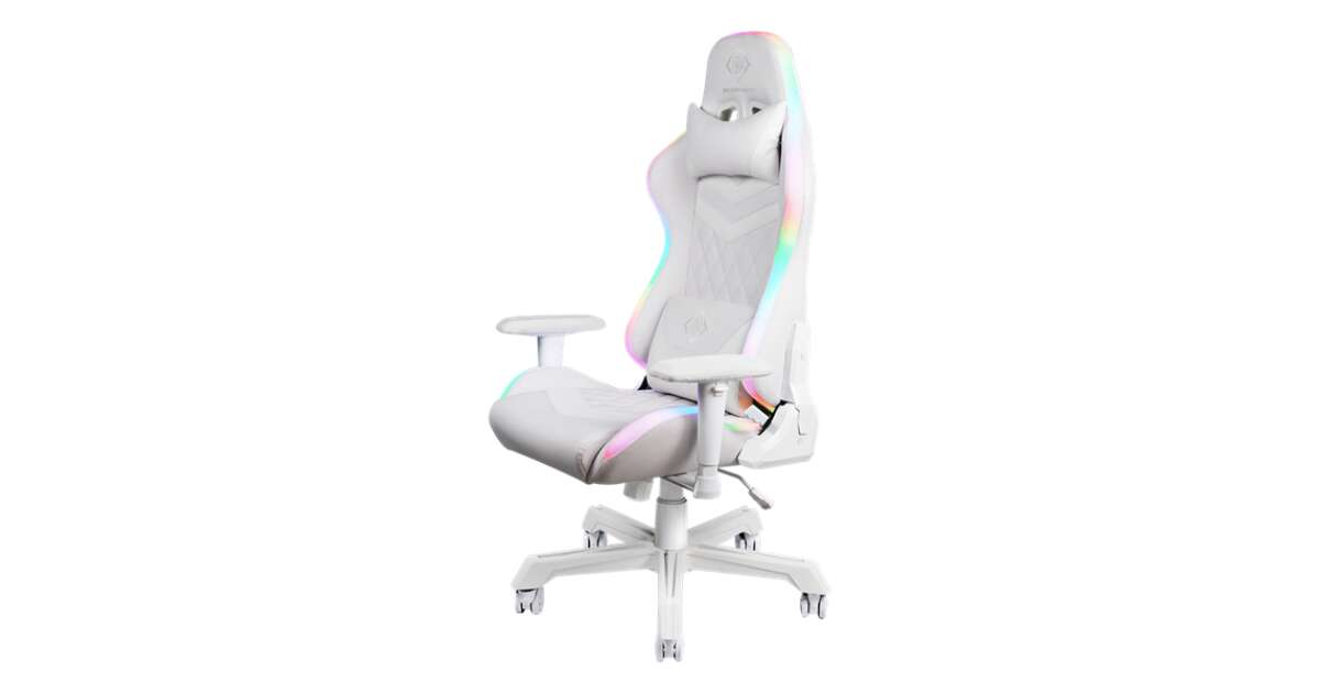 Deltaco gaming wch90 rgb gaming chair in imitation leather, 332 different  rgb modes, neck cushion, back cushion, white GAM-080-W