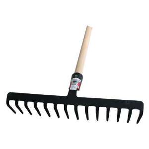 Fekete kovácsolt gereblye 14 foggal és fa nyéllel - Kézi kerti szerszám