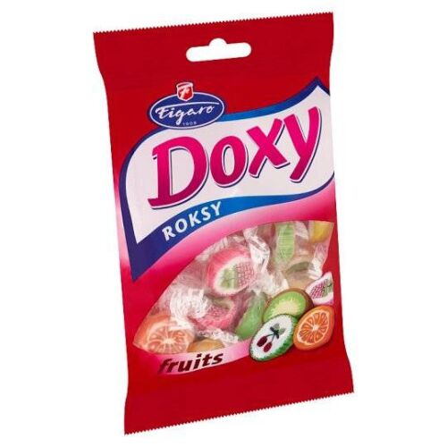 Figaro Doxy Roksy Fruits cukorkák, 90g vegyes gyümölcs ízű keménycukorka.