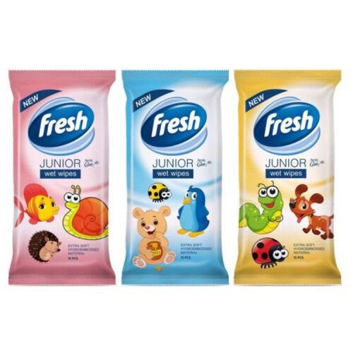 Fresh Junior Nedves Törlőkendő 15db, gyengéd tisztítás gyerekeknek