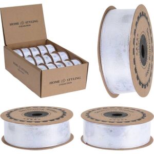 (KAR) KARÁCSONYI DEKOR SZALAG FEHÉR-EZÜST 2,5X500CM 1DB