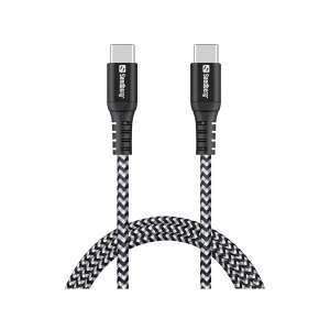Sandberg Survivor USB-C - USB-C töltőkábel, 1 méter hosszú, fekete és szürke fonott kábel - Sandberg