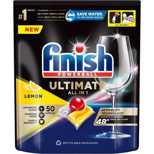 Finish Ultimate All in 1 Lemon Mosogatógép Tabletta, 50 darab, a ragyogóan tiszta edényekért
