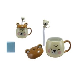 BÖGRE KERÁMIA+TETŐ+SZÍVÓSZÁL MACIS DEKOR 450ML LU-14 1DB