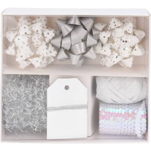 (KAR) KARÁCSONYI CSOMAGOLÓ MASNI SZETT FEHÉR-EZÜST 10DB-OS ATC403050