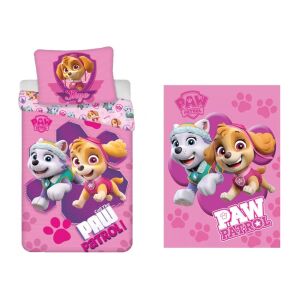 Mancs Őrjárat gyerek ágyneműhuzat és polár takaró szett, rózsaszín, Skye és Everest mintával - Mancs Őrjárat