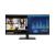 Lenovo ThinkVision P34w-20 34-Zoll UWQHD Curved Monitor zeigt eine Videokonferenz und Datendiagramme an