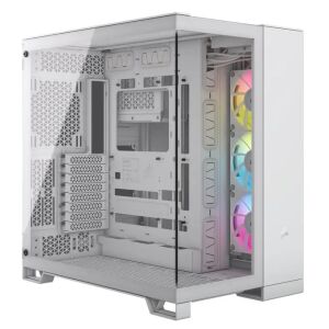 Szögletes nézet a Corsair iCUE LINK 6500X RGB Fehér PC Házról RGB Ventilátorokkal - Corsair