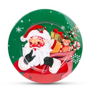 Karácsonyi tálca - fém - Mikulás - zöld - 33 cm (58961B) 113109718 - Szezonális dekoráció