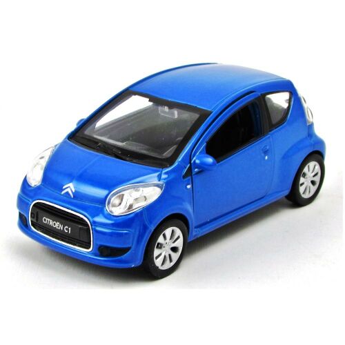 Kék Welly Citroen C1 fém autómodell, ferde nézet - Welly
