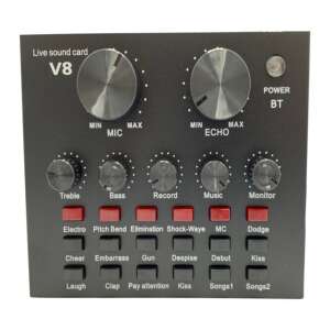 V8 Live Sound Card, Vorderansicht, zeigt die Bedienknöpfe und Tasten - Mischpulte