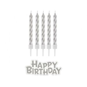 Ezüst B&amp;C Silver Happy Birthday gyertya szett 16 db-os 122929982 - Party kellék