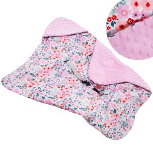 Springos Sb0052 pink floral baby car seat blanket with hood and harness slots - Car Seat Insert