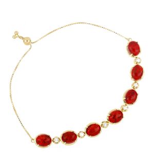 Arannyal bevont ezüst karkötő vörös korallal és fehér topázzal, elegáns ékszer - Női kiegészítő