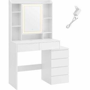 LED osvjetljeni toaletni stolić s ogledalom, 40 x 97,5 x 145 cm, bijeli | VASAGLE