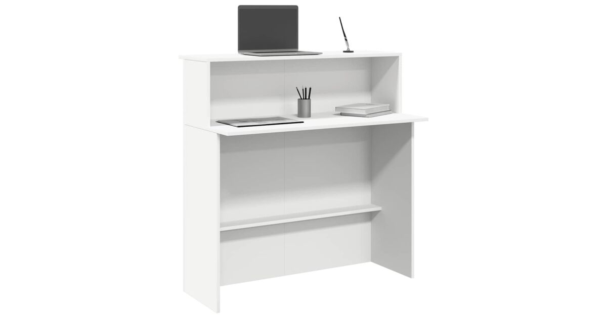 vidaXL Receptiebalie 100x50x103,5 cm bewerkt hout zwart, receptiebalie, kantoor receptie, uitcheckbalie, salon receptie, receptie bar, hotelreceptie