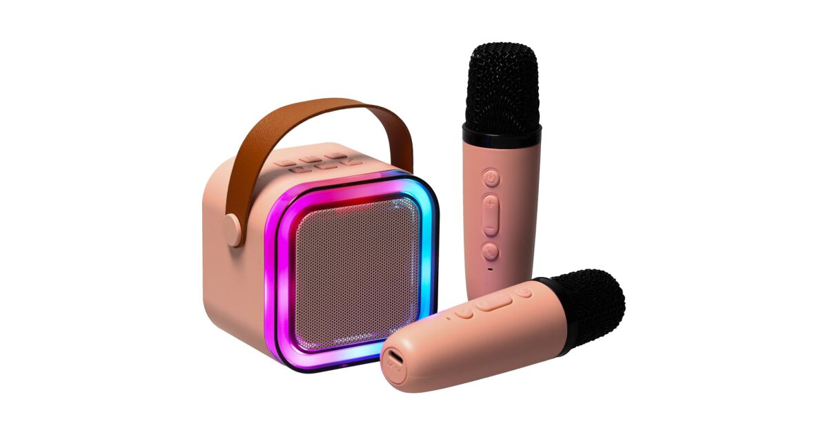 Karaoke sada 2 mikrofóny + prenosný reproduktor BLUETOOTH USB LED ružová 141967999