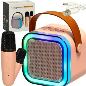 Zestaw do karaoke z różowym głośnikiem Bluetooth, dwoma mikrofonami, światłami LED i kablem USB - Głośnik Bluetooth