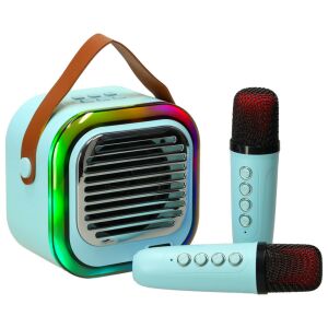 Boxă karaoke USB Bluetooth albastră cu două microfoane - Boxe Portabile
