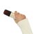 Hand holding cream karaoke microphone