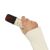 Hand holding cream karaoke microphone