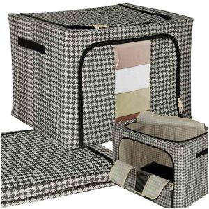 Collage of black and white patterned storage boxes, folded and open - Closet organizer