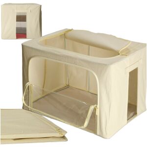 Collage of Cream 100L Bedding Storage Bag, folded and open - Closet organizer
