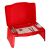 Red plastic kids car travel table with storage compartment, open, in use