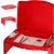 Red plastic kids car travel table with storage compartment, collage, open, in use