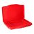 Red plastic kids car travel table with storage compartment, open, empty