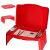 Red plastic kids car travel table with storage compartment, collage, open, in use