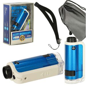 Ikonka blue portable pocket microscope for kids with accessories - Science & Discovery Toy