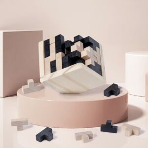 Fából készült T-alakú puzzle kocka, szétszerelve - Kruzzel