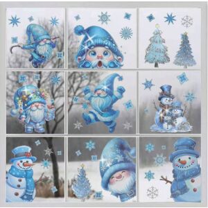 Karácsonyi sztatikus ablakmatrica, Vanco-Up - Kék manók, hóemberek csillogó ezüst kontúrral 145356245 - Ablakmatrica