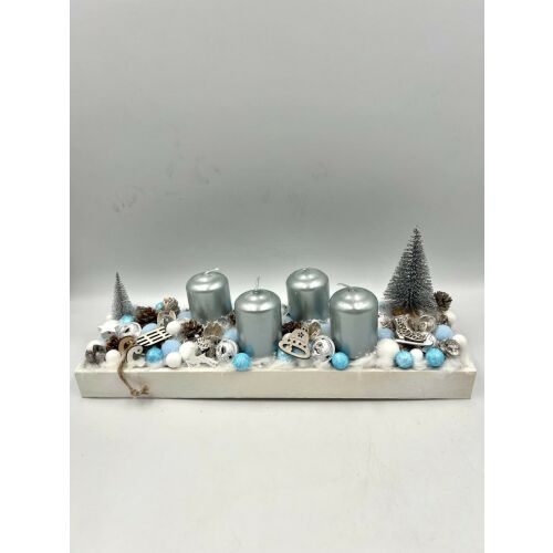 Fenyőfás kék ezüst 4 gyertyás adventi 113202899