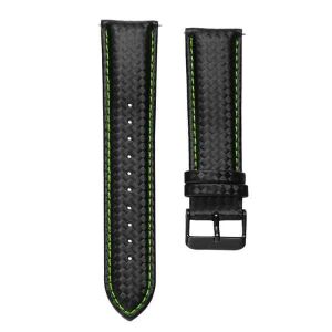 MYBANDZ Karbonszálas Bőr Óraszíj - Fekete Zöld Varrással - 22mm - Okosóra szíj
