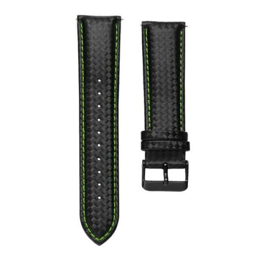 MYBANDZ Karbonszálas Bőr Óraszíj - Fekete Zöld Varrással - 22mm