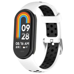 Mybandz Mi Band 8 fehér-fekete lélegző szilikon óraszíj - Mybandz