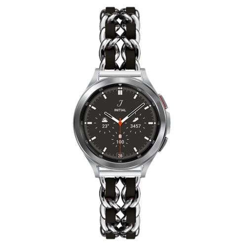 Mybandz  fém és bőr karkötő óraszíj /ezüst-fekete/ 20 mm 143149762