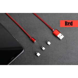 Cablu de încărcare magnetic roșu cu conectori Micro USB, Apple Lightning și USB-C - Încărcătoare și cabluri