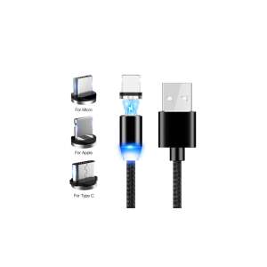 Cablu de încărcare magnetic cu 3 capete interschimbabile pentru Micro USB, Apple Lightning și Type C - Încărcătoare și cabluri