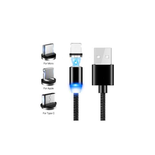 Kabel ładujący magnetyczny z 3 wymiennymi końcówkami do Micro USB, Apple Lightning i Type C