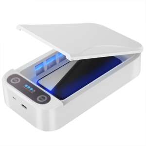 UV-C Sterilizer Box for Phone, OT-UVC-9, white, open, showing UV lights - Sterilizer