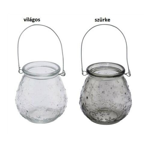 Geh.22302368 Üveg mécsestartó drót füllel, 10x10x10,5cm, hókristályos 113256944