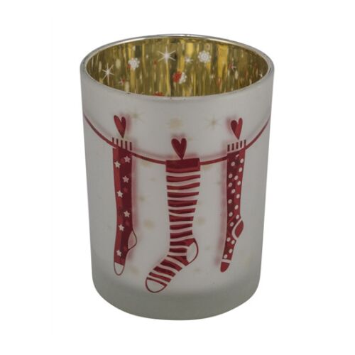 Geh.22405254 Piros zoknis üveg mécsestartó 10x10x12,5cm 113256952