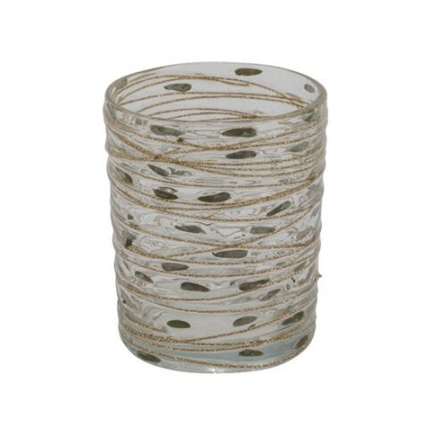 Geh.22403301 Üveg mécsestartó levelekkel és zsinórral, 7,5x7,5x8cm 113256953