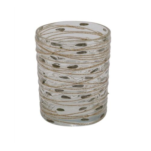 Geh.22403302 Üveg mécsestartó levelekkel és zsinórral, 10x10x12cm 113256954